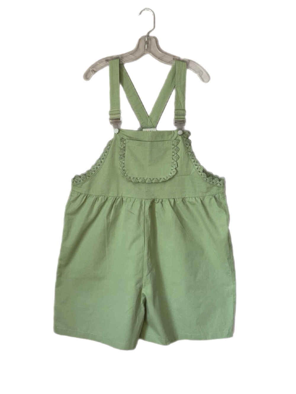 Women's BIBI Sage Green Lace-Trim Overall Shorts Size XL